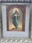 Vtg Jesus Christ Sacred Heart Artwork Print Ornate Gold Stand Up Frame 16x13   
