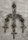 Yalalag Triple Dangle Crosses Mexican Coin Silver Vintage Pendant Flying Heart
