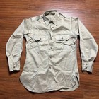 Vintage 1952 Post Wwii Us Army Military Uniform Stand Collar Khaki Shirt 50s Tee
