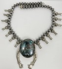 Native American Kingman Turquoise Squash Blossom Hand Naja Necklace