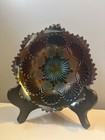 Antique Imperial Carnival Glass Amethyst Purple Shell   Sand Round Bowl 7 5