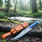 Handmade Damascus Steel Camping Hunting Knife     Fixed Blade With Leather Sheath