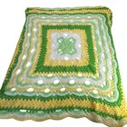 Granny Crochet Quilt Yellow Green White Throw Blanket Hand Knitted Cottagecore
