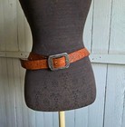 Fossil Brown Leather Wide Belt Studs Tooled Women   s Size L  Boho Western Y2k