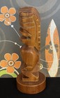 Vintage Hawaiian Carved Koa Wood Tiki Statue Tropical Lamp   Shade Hawaii