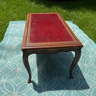 Vintage French Provincial Coffee Table Red Leather Gold Embossed Inset Wood