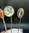 Antique Victorian Stick Pin Lot 3 Glass Cabochon Faceted Rhinestone Hat Lapel