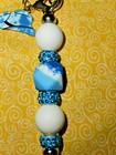 Silver White Blue Waves Bling Keyring Keychain With Cowboy Hat Charm