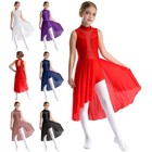 Kids Girls Dance Dress Figure Skating Dresses Asymmetrical Hem Dancewear Flowy