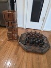 Vtg Tiki Chess Set Board Stand Pieces Game Tribal Polynesian Table Top Set Nice