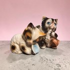 Vtg Pr  Playful Ceramic  Kitten Figurines 3 5 and4 cat Blue Eyed Kitty Japan See