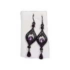 Vintage Beautiful Art Deco Style Purple Crytals Stones Black Silver Tone Gothic