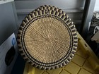 African Large Bolga Multicolor Round Market Basket With Leather Handle  15 