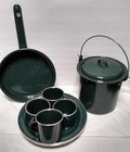 Green Enamel Speckled Camping Coffee Cups Plates Pots Metal Tin Enamelware 10pcs