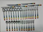 Vintage Fiesta 35 Pc Celebrations Rainbow Inlay Dinner Flatware Stainless 