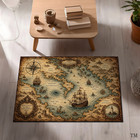 Vintage Fantasy World Map Area Rug Antique Sea Monster Nautical Carpet