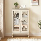 3-tier Curio Cabinet Retro Glass Lighted  Display Cabinet Book Case W 2 Doors