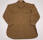 Vintage 1940-50s Us Army Olive Green Wool Gas Flap Field 15 Shirt