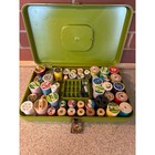 Vintage Avocado Plastic Sewing Box With Assorted Thread Spools   Notions Lot