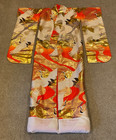 Vintage Japanese Silk Embroidered Wedding Kimono Crane Uchikake Orange gold