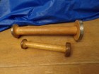 2 Vtg Wooden Textile Mill Thread Bobbin Industrial Spindle Spools W metal Ends