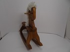 Wooden Tabletop Rocking Horse White Yarn Hair Mane Tail 10  Tall Vintage Nursery