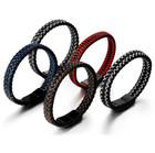 1pcs Black Braided Leather Bracelet For Men With Stainless Steel Magnetic Clasp