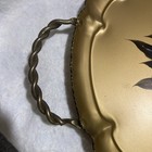 16x13  Hand Painted Antiqued Gold Tole Metal 2 Handled Serving Tray Floral Old