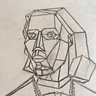 Art Portrait Charcoal Pencil Female Sketch 1949 Cubist Expressionism Mid Century