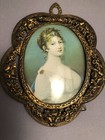 2 Small Round Vintage Italian Metal Frames One  Bow Tops One Floral  Leaves   