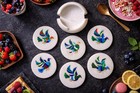 Handcrafted Marble Coaster Set Birds Semi-precious Stone Inlay 6 Coasters Holder