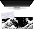 Gaming Mouse Pad Japanese Black And White Sea Wave Large Xxl Mouse Pad Extended