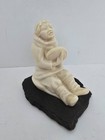 Vintage 1970s Canada Inuit Drummer Hand Carved Pearlite On Slate Base
