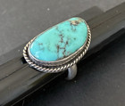 Vintage  Navajo Turquoise Sterling Silver Ring Size 6 75 Signed Chimney Butte