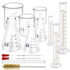 14pcs Lab Flask Glass Measuring Glass Set  Beakers   Cylinders Lab Drying Rack