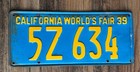 1939 California License Plate Pair   5z 634 World s Fair