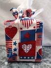 Americana   Flags  Hearts On Cotton Fabric Handmade  Square Tissue Box Cover