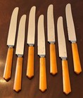 Vintage Butterscotch 7 Piece Set Mcm Art Deco Style Bakelite Knife Cutlery Set