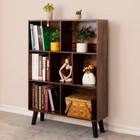 Cube Bookshelf 3 Tier Mid-century Rustic Brown Modern Bookcase With Legs retr   
