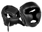 Boxing Gloves And Head Guard Gear Set Black Vinyl Sparring Mma Boxing
