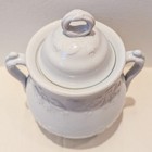 Rare 1800s Antique J g Meakin White Ironstone Covered Sugar Jar Vine Pattern 