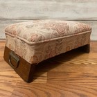 Antique Foot Stool Ottoman Small Floral Tapestry Cover Brass Handle Handmade