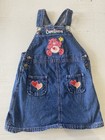 Vtg 00s Y2k Care Bears Love A Lot Hearts Denim Overalls Dress 4t Toddler