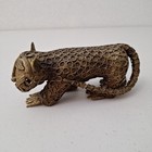 Vintage Ashanti Bronze Leopard Statue     Akan Ghana Folk Art Spotted Cat 6 