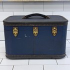 Vintage Train Case Blue Travel Joy Vinyl With Mirror 1950s