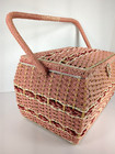 Vintage Dritz Wicker Woven Sewing Basket Box Satin Lined 1960 s Japan Pink Read