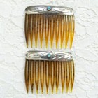 Vintage Pair Navajo Hair Combs Turquoise Snake Eye Dot Sterling Hair Jewelry 2 