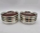 Mcm Drink Coasters 3 5  Round Formica Wood Laminate Silver Patina Trim Set Of 8