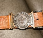 Older Leather 34 Inch Adjustable Boy Scout Belt With 2 Part Buckle - Embossed