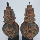 Pair Of Antique Hand Carved Design Burmese   Burma Wooden Loom Pulleys 5 